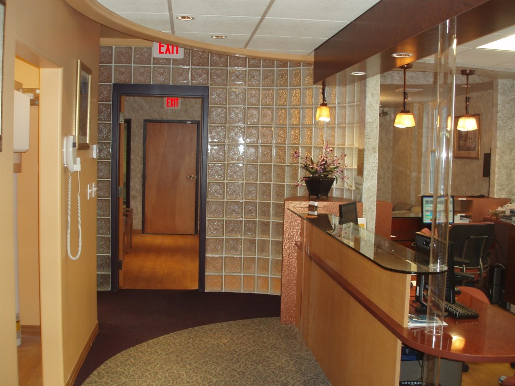 Side view of front desk